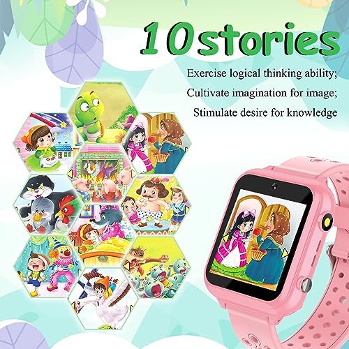 Retysaz Kids Smart Watch 24 Game 10 Stories Smart Watch For Kids Pedometer Phone Smartwatch For Kids Great Gifts To Girls Boys (Pink-M1)…