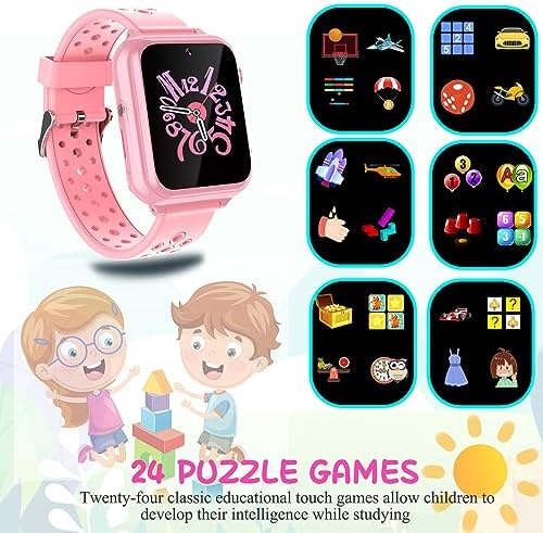 Retysaz Kids Smart Watch 24 Game 10 Stories Smart Watch For Kids Pedometer Phone Smartwatch For Kids Great Gifts To Girls Boys (Pink-M1)…