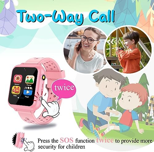 Retysaz Kids Smart Watch 24 Game 10 Stories Smart Watch For Kids Pedometer Phone Smartwatch For Kids Great Gifts To Girls Boys (Pink-M1)…