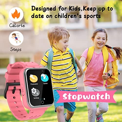 Retysaz Kids Smart Watch 24 Game Smart Watch For Kids Pedometer 2 HD Cameras Fashion Smartwatches For Children 3-14 Great Gifts To Girls Boys(Pink)