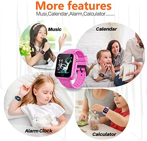 Retysaz Kids Smart Watch 24 Game Smart Watch For Kids Pedometer 2 HD Cameras Fashion Smartwatches For Children 3-14 Great Gifts To Girls Boys (Pink)