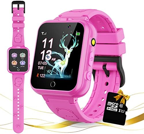 Retysaz Kids Smart Watch 24 Game Smart Watch for kids Pedometer 2 HD Cameras Fashion Smartwatches for Children 3-14 Great Gifts To Girls Boys (Pink)