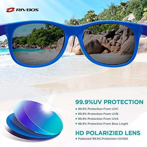 RIVBOS Kids Sunglasses Polarized Rubber UV Protection With Glasses Strap For Boys Girls Baby And Children Age 3-10 RBK004-2
