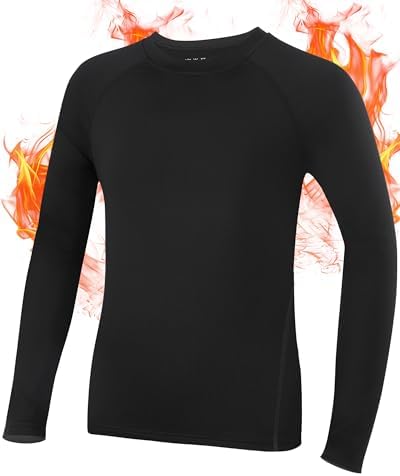 Roadbox Kids Thermal Top Boys Thermal Base Layer Fleece Lined Quick Dry Warm Underwear for School Football Outdoor