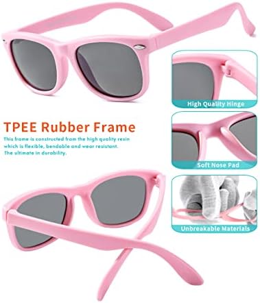 Rocf Rossini Flexible Kids Sunglasses Polarized Toddler Sun Glasses For Baby Boys And Girls Shades UV400 Protection With Case Age 2-8