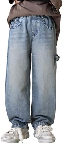 Rolanko Boys Baggy Jeans Elasticated Waist Cargo Bootleg Skater Jeans With Multipockets Vintage Streetwear Denim Pants For Kids