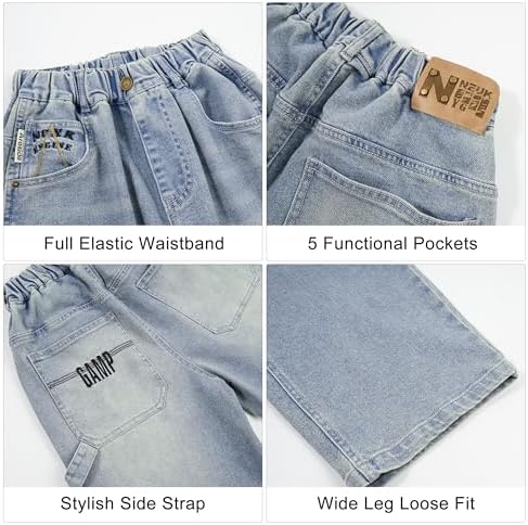 Rolanko Boys Baggy Jeans Elasticated Waist Cargo Bootleg Skater Jeans With Multipockets Vintage Streetwear Denim Pants For Kids