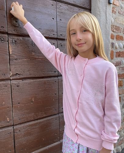 Rolanko Girls Cardigans Cotton Long Sleeve Button Down Basic Schoolwear Crew Neck Knit Sweater