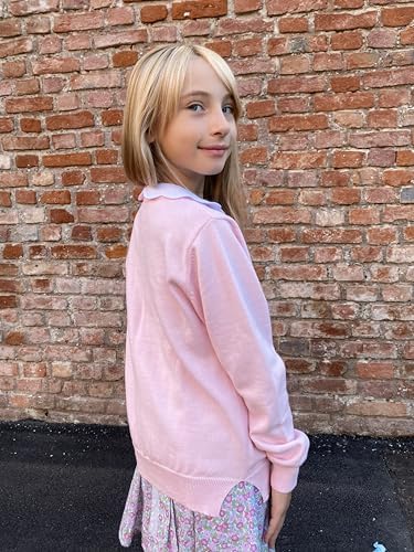 Rolanko Girls Cardigans Cotton Long Sleeve Button Down Basic Schoolwear Crew Neck Knit Sweater