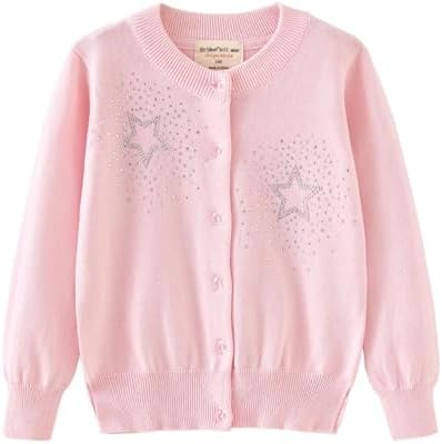 Rolanko Girls Cardigans Cotton Long Sleeve Button Down Basic Schoolwear Crew Neck Knit Sweater