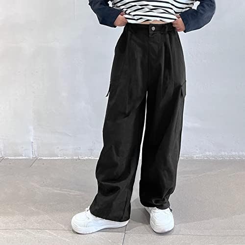 Rolanko Girls Cargo Trousers Elasticated Waist Cotton Baggy Pants With Multi Pockets For 6-15 Years Kids