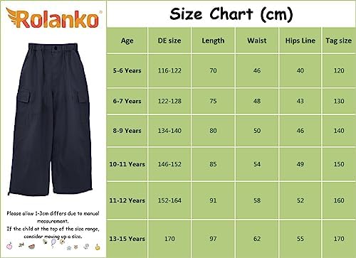 Rolanko Girls Cargo Trousers Elasticated Waist Cotton Baggy Pants With Multi Pockets For 6-15 Years Kids