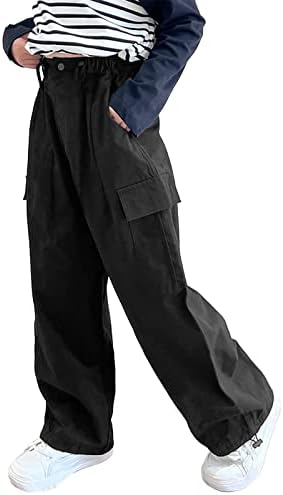 Rolanko Girls Cargo Trousers Elasticated Waist Cotton Baggy Pants with Multi Pockets for 6-15 Years Kids