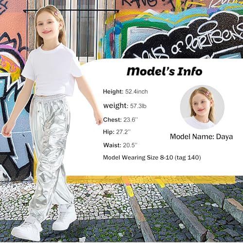 Rolanko Girls Hip Hop Trousers Kids Cargo Pants Elasticated Jogger For Streetwear Dance
