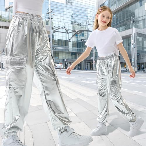 Rolanko Girls Hip Hop Trousers Kids Cargo Pants Elasticated Jogger For Streetwear Dance
