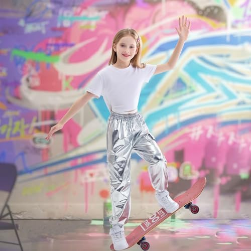 Rolanko Girls Hip Hop Trousers Kids Cargo Pants Elasticated Jogger For Streetwear Dance