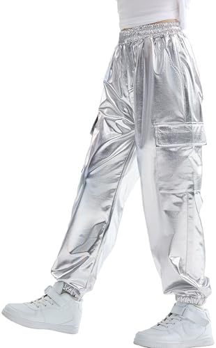 Rolanko Girls Hip Hop Trousers Kids Cargo Pants Elasticated Jogger for Streetwear Dance