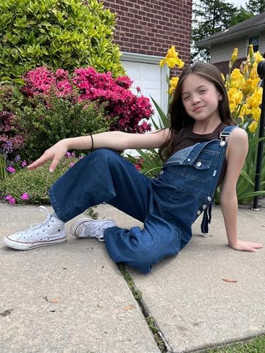Rolanko Girls Jeans Bib Overalls Baggy Denim Dungarees Jumpsuit For Big Kids