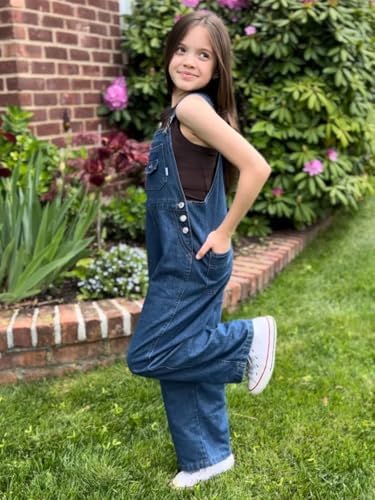 Rolanko Girls Jeans Bib Overalls Baggy Denim Dungarees Jumpsuit For Big Kids