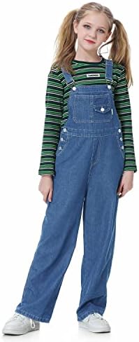 Rolanko Girls Jeans Bib Overalls Baggy Denim Dungarees Jumpsuit for Big Kids
