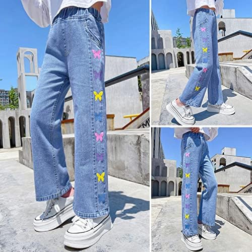 Rolanko Girls Jeans Bootcut Ripped Elasticated Waist Retro Style Denim Pants For Kids Fit