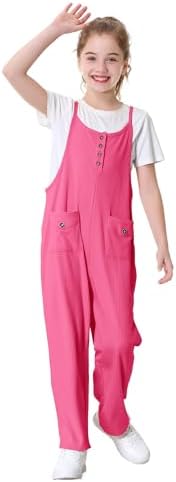 Rolanko Girls Jumpsuits Dungarees Sleeveless Adjustable Strapes Overalls Loose Playsuits Rompers Long Pants With Pockets For Teen Kids