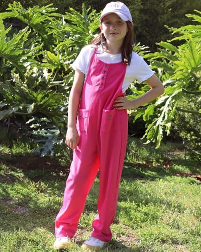 Rolanko Girls Jumpsuits Dungarees Sleeveless Adjustable Strapes Overalls Loose Playsuits Rompers Long Pants With Pockets For Teen Kids