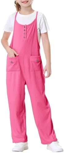 Rolanko Girls Jumpsuits Dungarees Sleeveless Adjustable Strapes Overalls Loose Playsuits Rompers Long Pants with Pockets for Teen Kids