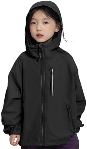 Rolanko Girls Waterproof Hooded Jacket Lightweight Raincoat Windbreaker Outwear Rain Jackets for Kids Boys 7-14 Years