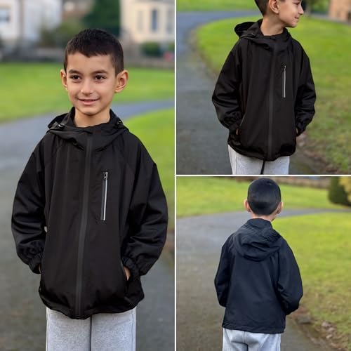 Rolanko Girls Waterproof Hooded Jacket Lightweight Raincoat Windbreaker Outwear Rain Jackets For Kids Boys 7-14 Years