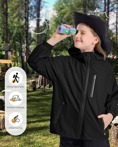 Rolanko Girls Waterproof Hooded Jacket Lightweight Raincoat Windbreaker Outwear Rain Jackets For Kids Boys 7-14 Years