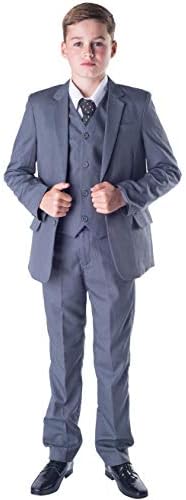 Romario Boys Suits Boys Grey Suit 5 Piece Wedding Party Formal Outfit Prom