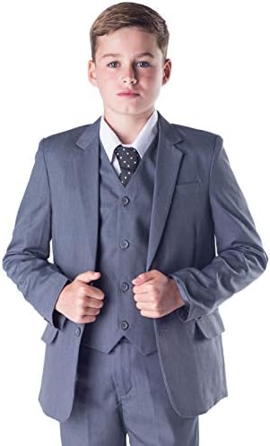 Romario Boys Suits Boys Grey Suit 5 Piece Wedding Party Formal Outfit Prom