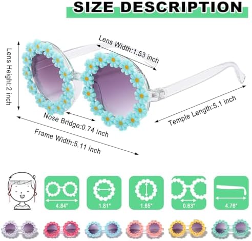 Round Flower Sunglasses For Girls Flower Shaped Cute Glasses Retro Daisy Sunglasses For Kids UV 400 Protection