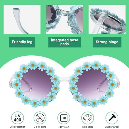 Round Flower Sunglasses For Girls Flower Shaped Cute Glasses Retro Daisy Sunglasses For Kids UV 400 Protection