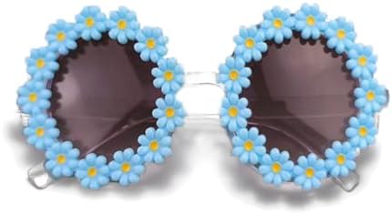 Round Flower Sunglasses for Girls Flower Shaped Cute Glasses Retro Daisy Sunglasses for Kids UV 400 Protection
