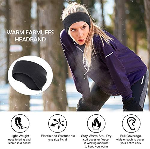 Roysmart Winter Ear Warmers Stretchy Yoga Headband Thermal Ear Muffs Ski Headband Moisture Wicking For Women & Men (Black)