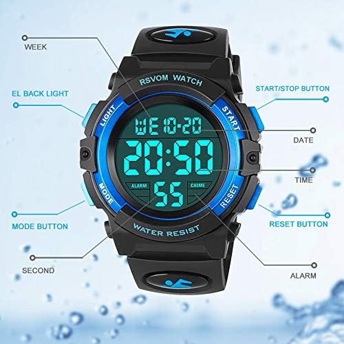 RSVOM Kids Boys Watches Waterproof Outdoor Digital Sports Watch With Alarm/Stopwatch Kids Digital Wrist Watches For Birthday Gifts/Gifts Blue S Strap Blue S Strap