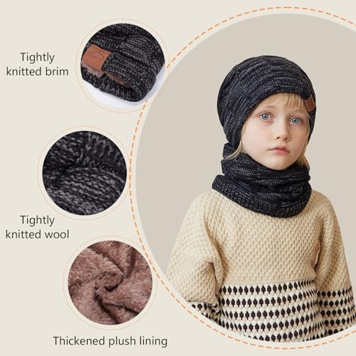 Runmeihe Kids Hat Scarf Gloves 3 In 1 Winter Warm Knitted Set Cold Weather Set With Knit Beanie Cap Touch Screen Gloves Circle Neck Scarf