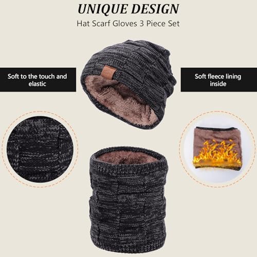 Runmeihe Kids Hat Scarf Gloves 3 In 1 Winter Warm Knitted Set Cold Weather Set With Knit Beanie Cap Touch Screen Gloves Circle Neck Scarf