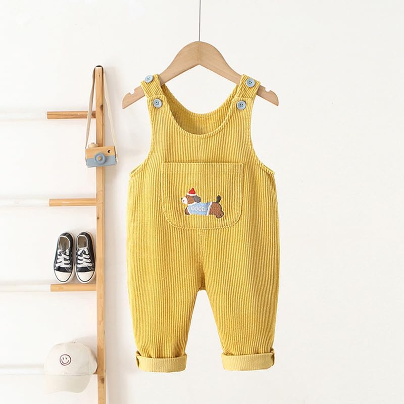 Runstarshow Baby Overalls Corduroy Toddler Girl Dungarees Boys Romper Jumpsuit With Cute Dog Print Spring Autumn Clothes Unisex Kids Age 1-6 Years