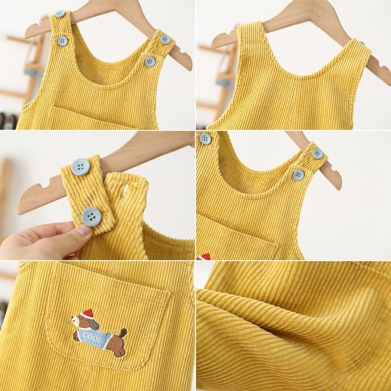 Runstarshow Baby Overalls Corduroy Toddler Girl Dungarees Boys Romper Jumpsuit With Cute Dog Print Spring Autumn Clothes Unisex Kids Age 1-6 Years
