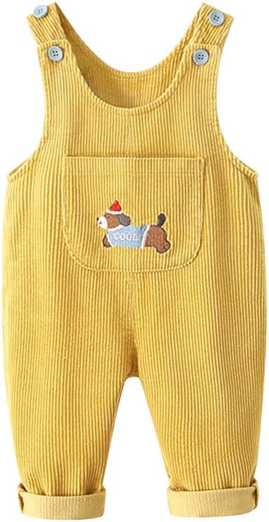Runstarshow Baby Overalls Corduroy Toddler Girl Dungarees Boys Romper Jumpsuit with Cute Dog Print Spring Autumn Clothes Unisex Kids Age 1-6 Years