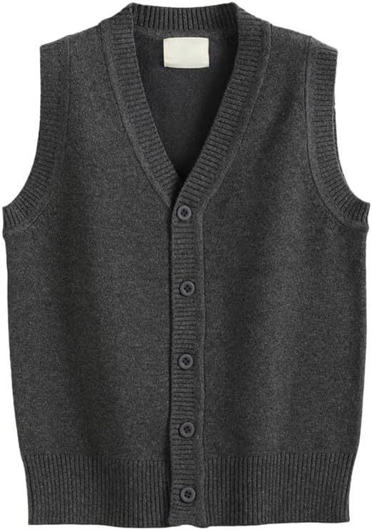 Runstarshow Boys Girls Knitted Tank Top Sleeveless V Neck Jumper Unisex Kids Gilets Sweater Vest School Uniform Knitwear Waistcoat Cardigan for Kids Teens Aged 3-13 Years