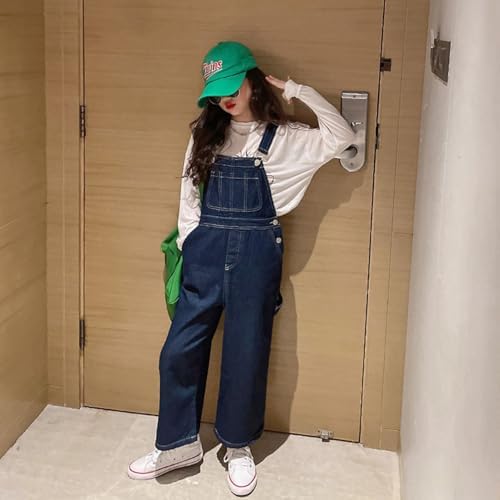 Runstarshow Girls Denim Dungarees Kids Jean Overalls Bib Pants Wide Leg Jeans Adjustable Strap Baggy All In One Jumpsuit With Pockets Cute Playsuit For Girls Age 3-14 Years