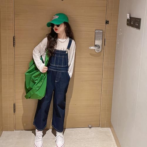 Runstarshow Girls Denim Dungarees Kids Jean Overalls Bib Pants Wide Leg Jeans Adjustable Strap Baggy All In One Jumpsuit With Pockets Cute Playsuit For Girls Age 3-14 Years