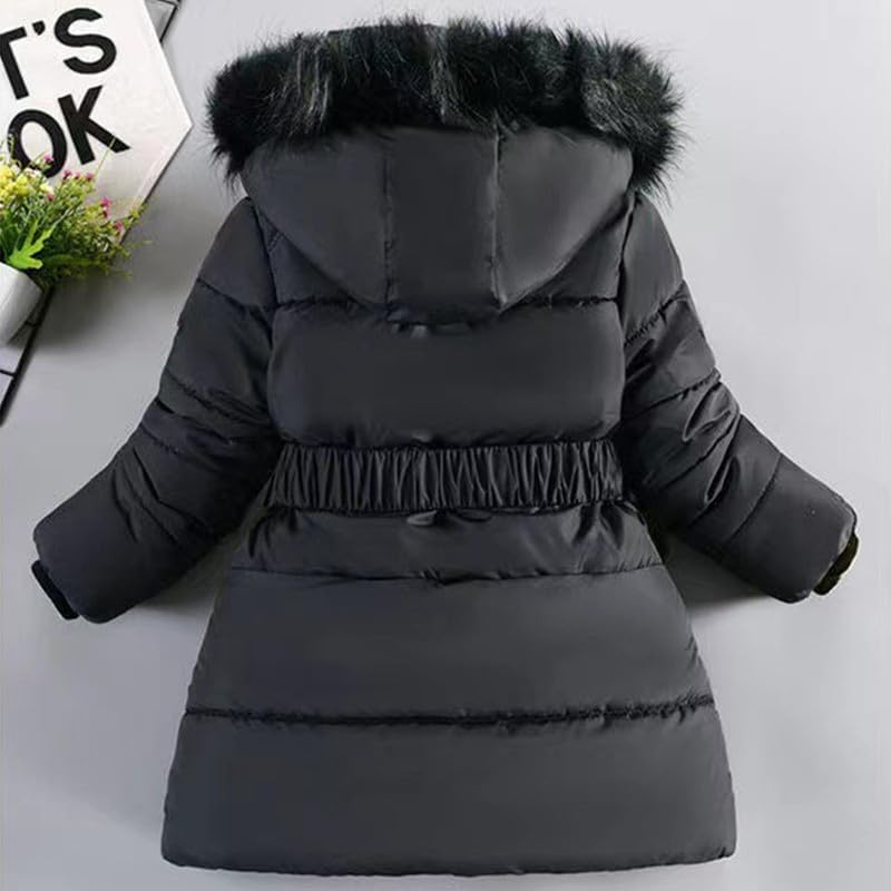 Runstarshow Girls' Winter Jacket - Padded Hooded Parka With Detachable Hood Fur Collar Belt Pockets - Warm School Coats For Girls Aged 3-12 Years