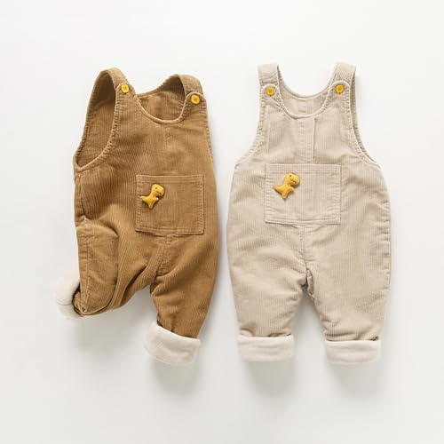 Runstarshow Toddler Baby Boys Corduroy Bib Overalls Kids Girls Fleece Lined Suspender Trousers Warm Dungarees Cute Jumpsuit With Large Pocket Fall Winter Clothes For 6 Months-4 Years