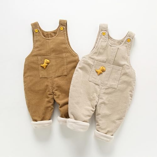 Runstarshow Toddler Baby Boys Corduroy Bib Overalls Kids Girls Fleece Lined Suspender Trousers Warm Dungarees Cute Jumpsuit With Large Pocket Fall Winter Clothes For 6 Months-4 Years