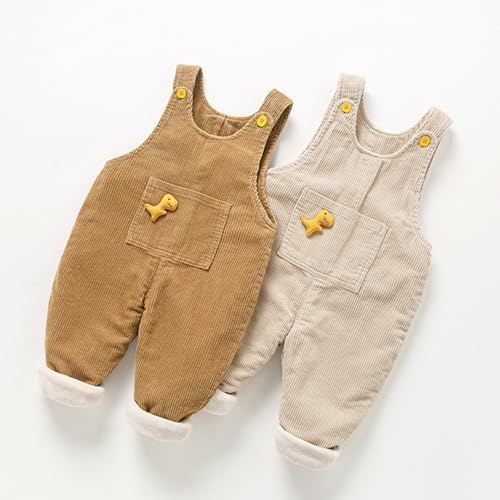 Runstarshow Toddler Baby Boys Corduroy Bib Overalls Kids Girls Fleece Lined Suspender Trousers Warm Dungarees Cute Jumpsuit With Large Pocket Fall Winter Clothes For 6 Months-4 Years
